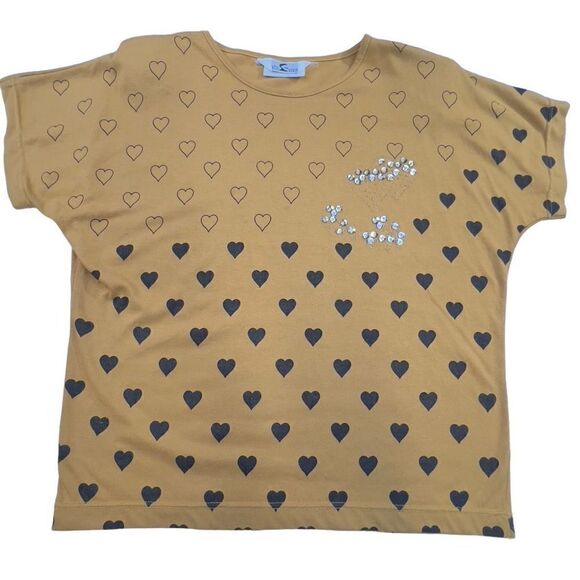 Vedo Verde Vintage Women's Sequin Heart Print Dolman Sleeve Top gold black Small - Picture 4 of 12